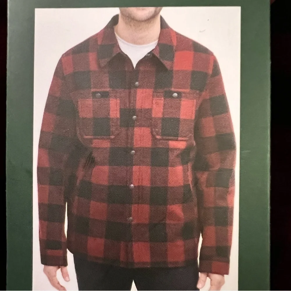 G.H. BASS WOOL BLEND SHERPA LINED SNAP ZIPPER BUFFALO RED BLACK CHECK JACKET M